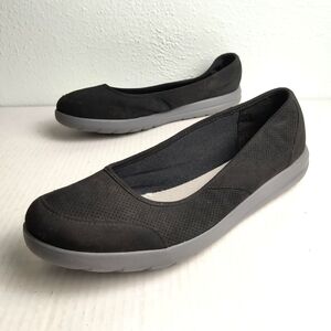 Clarks Cloudstepper Black Slip-On Flats with Rounded Toe 11M Casual Driving Walk